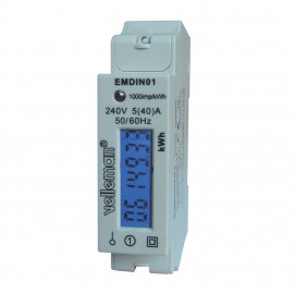 Velleman EMDIN01 1-phase kWh meter for DIN rail mounting - 1 module