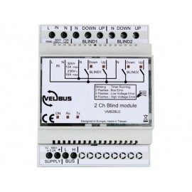 Velbus 2-channel blind control module with extended possibilities for din rail